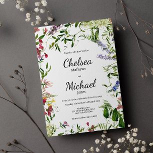 Invitation Mariage floral à la menthe bleue rose botanique