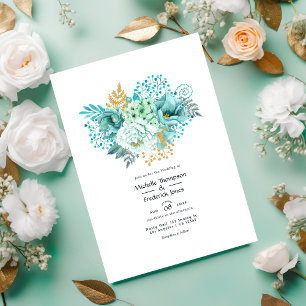 Invitation Mariage floral à la menthe et à l'or