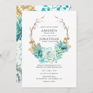 Invitation Mariage floral à l'aquarelle de la menthe