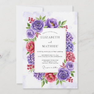 Invitation Mariage Floral à l'Aquarelle Exquis Violet