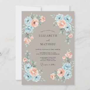 Invitation Mariage Floral à l'Aquarelle Taupe Élégant