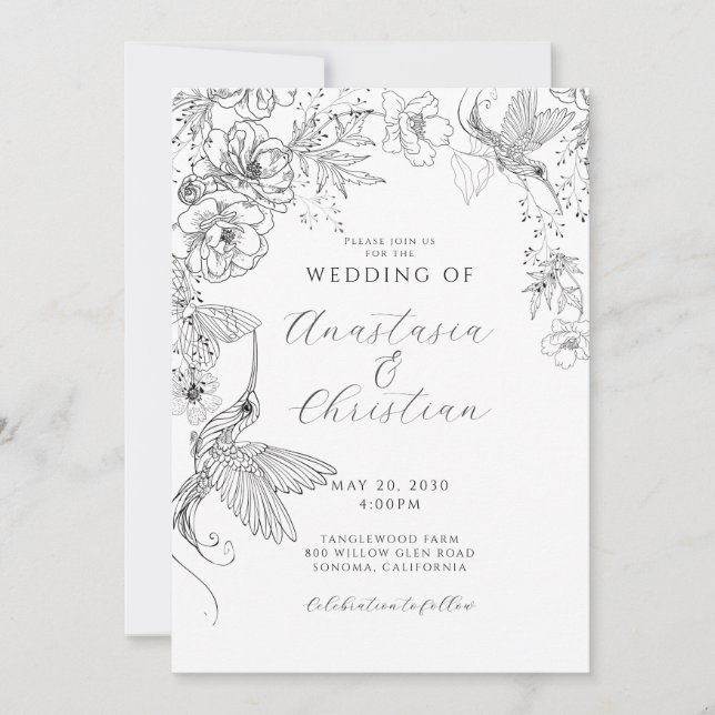 Invitation Mariage floral à main (Devant)