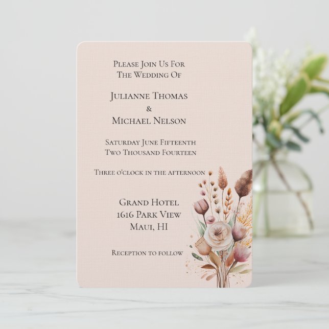 Invitation Mariage floral à pâte molle (Debout devant)