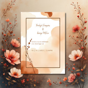 Invitation mariage floral abstrait brun