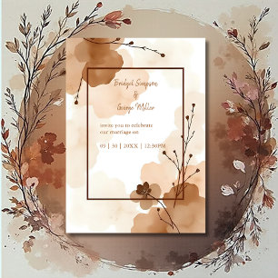 Invitation mariage floral abstrait brun