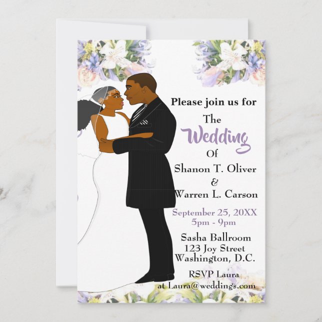 Invitation Mariage floral afro-américain marié et marié Invi (Devant)