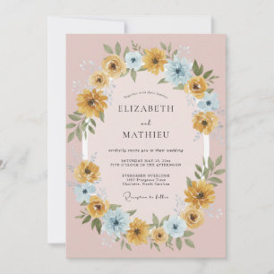 Invitation Mariage Floral Animé Bleu Poussiéreux