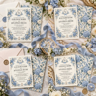 Invitation Mariage Floral Antique Quelque Chose de Bleu