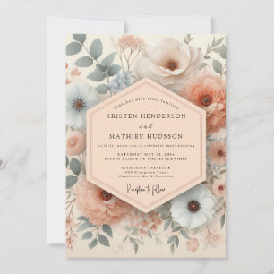 Invitation Mariage Floral Antique Rouge Clair & Ardoise