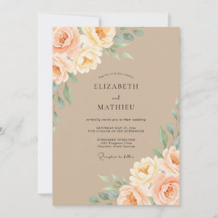 Invitation Mariage Floral Aquarelle Abricot Tan