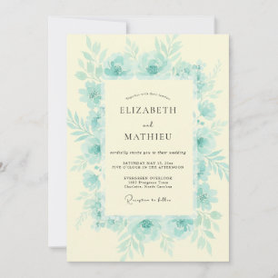 Invitation Mariage Floral Aquarelle Aqua Douce