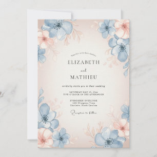 Invitation Mariage Floral Aquarelle Azur et Pêche
