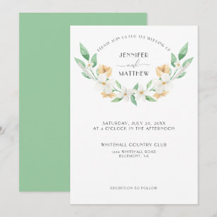 Invitation Mariage floral aquarelle blanc vert jaune