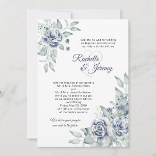 Invitation Mariage Floral Aquarelle Bleu Marine Élégant