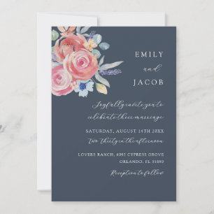 Invitation Mariage Floral Aquarelle Bohème Rose