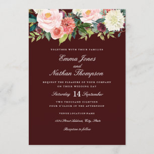 Invitation Mariage Floral Aquarelle Botanique Peche Bourgogne