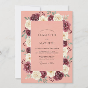 Invitation Mariage Floral Aquarelle Bourguignon aux Pêches