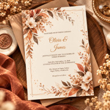 Mariage Floral Aquarelle Brun Cuivre Rustique