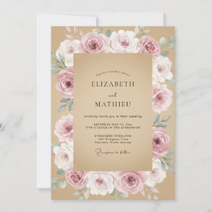 Invitation Mariage Floral Aquarelle Brun-Rouge