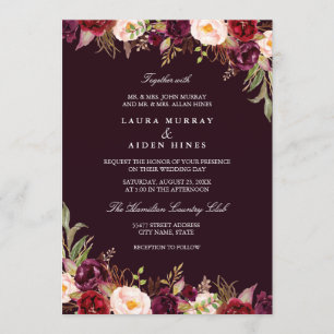 Invitation Mariage Floral Aquarelle Burgundy Marsala