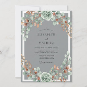 Invitation Mariage Floral Aquarelle Copper Sage