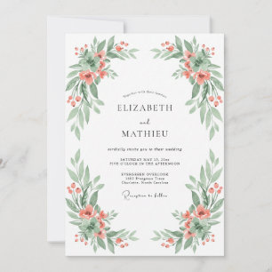 Invitation Mariage Floral Aquarelle Corail