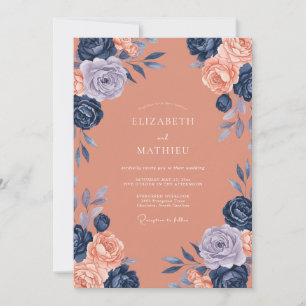 Invitation Mariage Floral Aquarelle Corail et Nuit