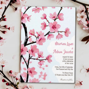Invitation Mariage Floral Aquarelle Fleur de Cerisier Rose
