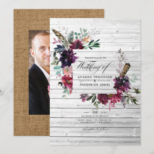 Invitation Mariage Floral Aquarelle Fleur Violet Bohème