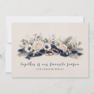 Invitation Mariage Floral Aquarelle Hiver Bleu Marine Ivoire