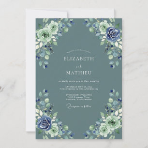 Invitation Mariage Floral Aquarelle Indigo Mousse de Mer