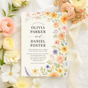 Invitation Mariage Floral Aquarelle Jardin de Fleurs Sauvages