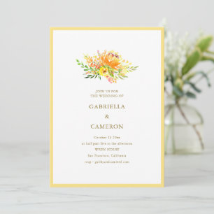 Invitation Mariage Floral Aquarelle Jaune Orange Automne