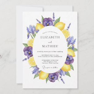 Invitation Mariage Floral Aquarelle Jaune Violet