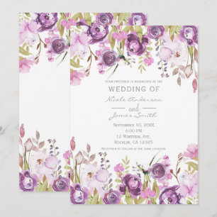 Invitation Mariage Floral Aquarelle Lilas Lavande Violet