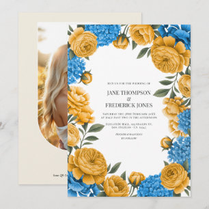 Invitation Mariage floral aquarelle Marigold et Bleu Français