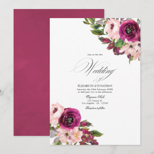 Invitation Mariage floral aquarelle Marsala et rose tendre