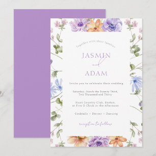 Invitation Mariage Floral Aquarelle Moderne aux Teintes Lilas