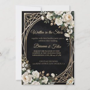 Invitation Mariage floral aquarelle noir et blanc 