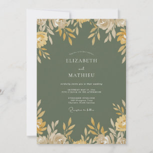 Invitation Mariage Floral Aquarelle Olive Or