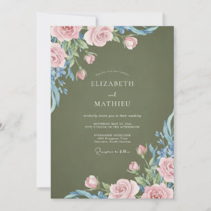 Invitation Mariage Floral Aquarelle Olive Rose