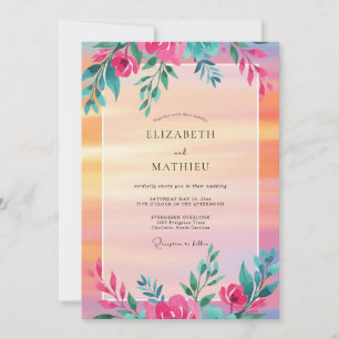 Invitation Mariage Floral Aquarelle Orange Chaud