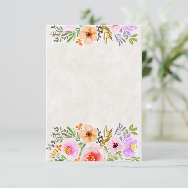 Invitation Mariage floral aquarelle orange et violet vierge  (Debout devant)
