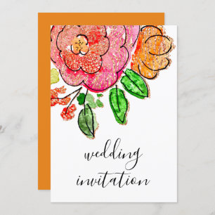 Invitation Mariage Floral Aquarelle Orange Rose Parties scint