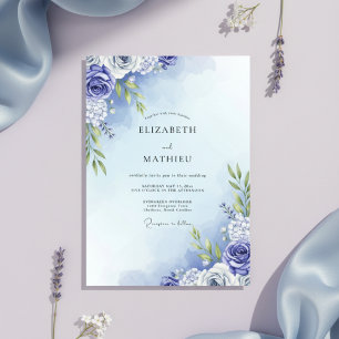Invitation Mariage Floral Aquarelle Pervenche