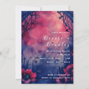 Invitation Mariage Floral Aquarelle Rose Bleu Violet