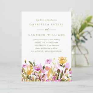 Invitation Mariage Floral Aquarelle Rose Jaune Fantaisiste