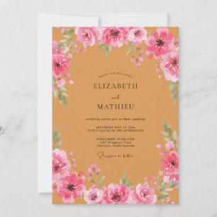 Invitation Mariage Floral Aquarelle Rose Ocre