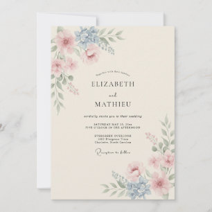 Invitation Mariage Floral Aquarelle Rose Pâle