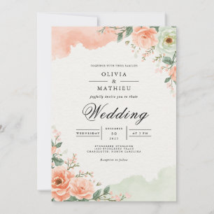 Invitation Mariage Floral Aquarelle Rose Pêche